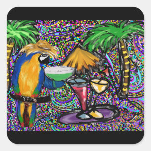 Beach Party Parrot Square Sticker