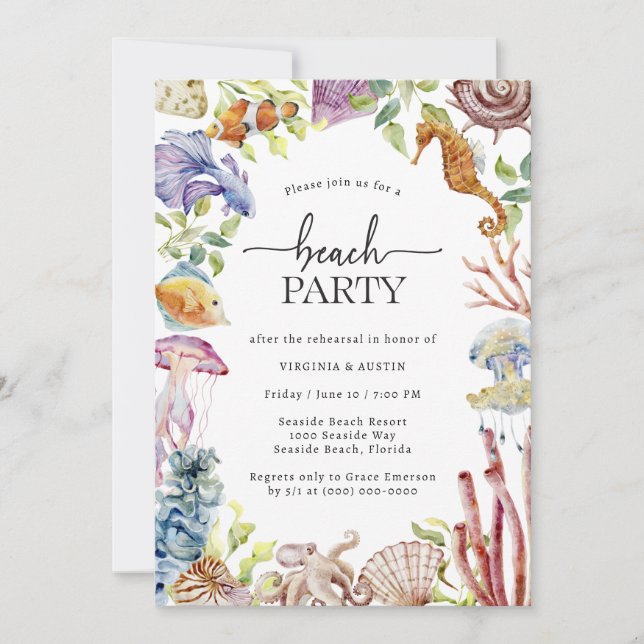 Beach Party Rehearsal Invitation (Front)