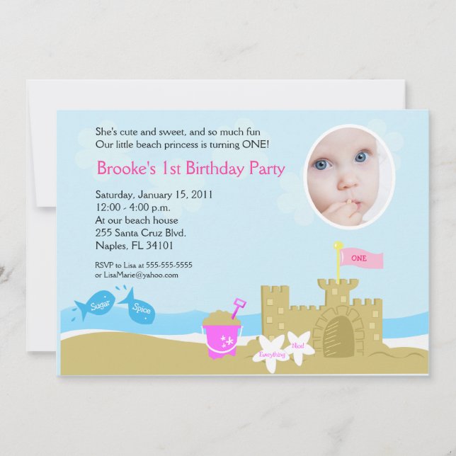 Beach Party Sand Castle 5x7 PHOTO Invitation (Front)