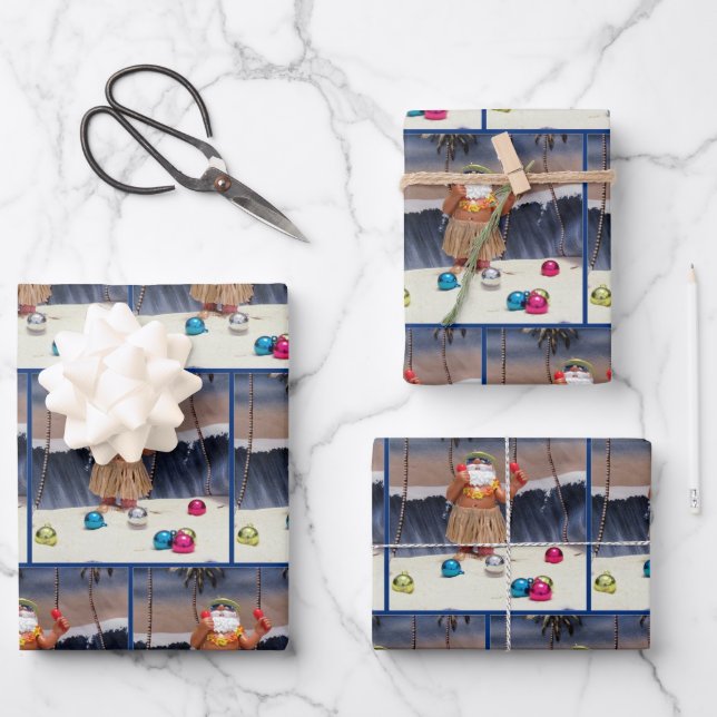 Beach Party Santa Claus-  Christmas Wrapping Paper (Front)