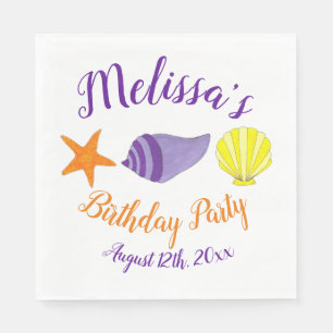 Beach Party Sea Shells Seashells Yellow Purple Napkin