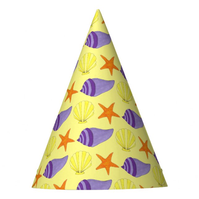 Beach Party Sea Shells Seashells Yellow Purple Party Hat (Front)