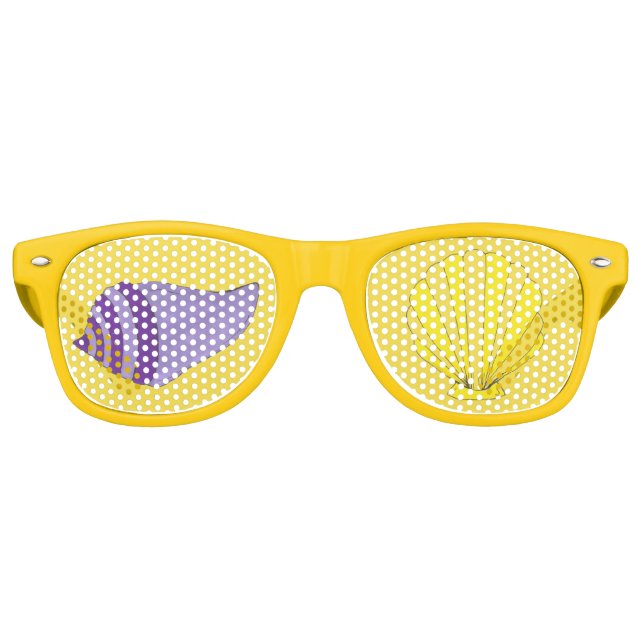 Beach Party Sea Shells Seashells Yellow Purple Retro Sunglasses (Front)
