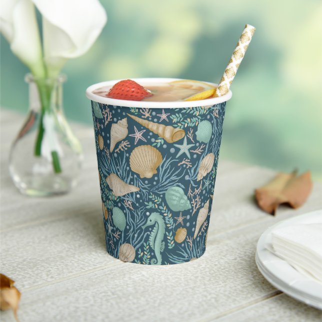 Beach Party Seashells Paper Cups: 8oz Paper Cup, Paper Cups (Insitu)