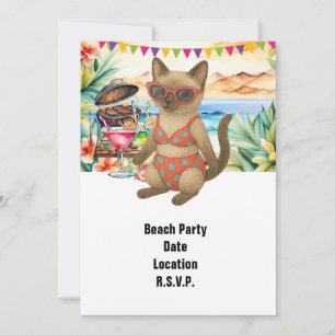 Beach Party Siamese Cat Beach Tropical Summer Invitation