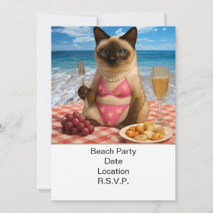 Beach Party Siamese Cat Beach Tropical Summer  Invitation