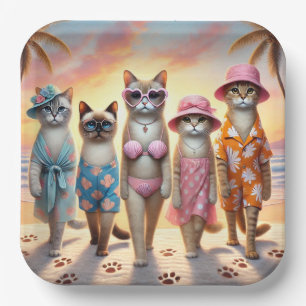Beach Party Siamese Cat Beach  Tropical Summer  Paper Plate
