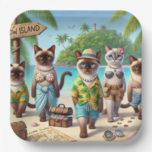 Beach Party Siamese Cat Beach  Tropical Summer  Paper Plate