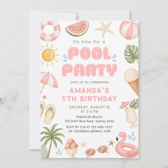 Beach Party Summer Pool Party Birthday  Invitation (Front)