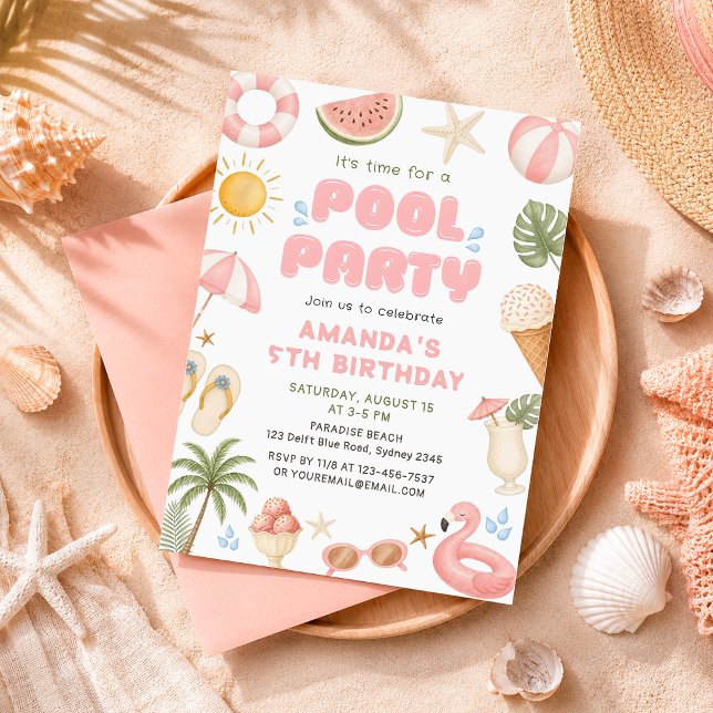 Beach Party Summer Pool Party Birthday  Invitation (Creator Uploaded)
