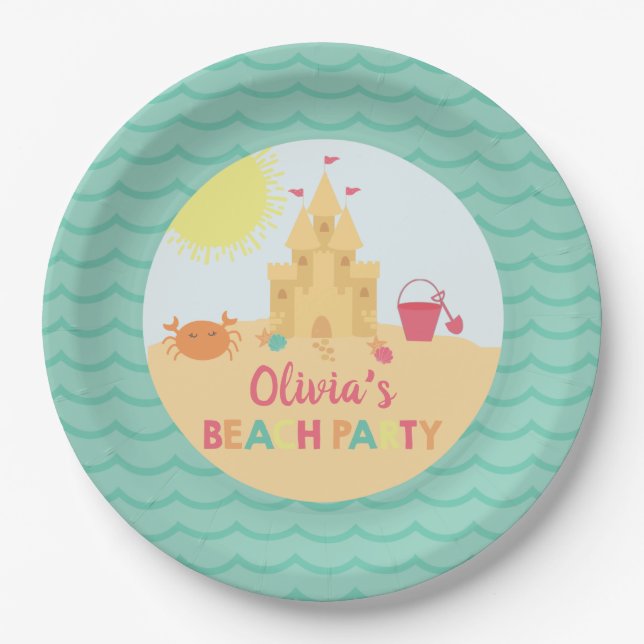Beach Party Summer Sand castle Birthday Paper Plate (Front)