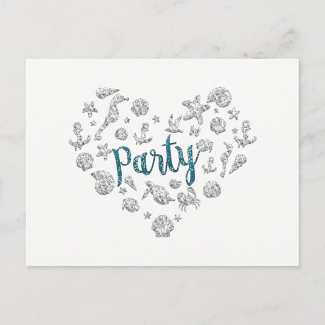 Beach PARTY Teal Diamonds Invitation Save the Date (Front)