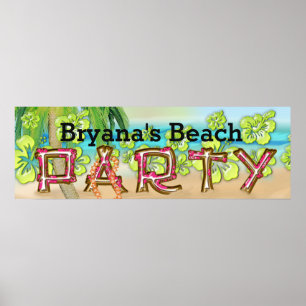 Beach Party Typography Summer Hibiscus Banner Poster