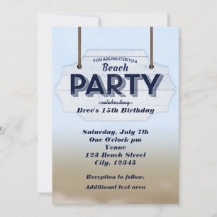 Beach Party White Wood Sign Tropical Invitations