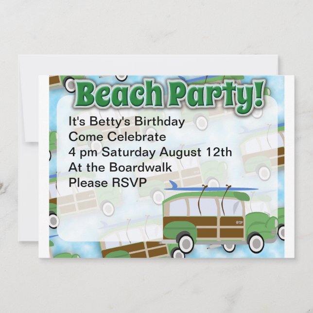 Beach Party Woodie Wagon Invite (Front)