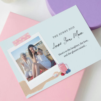 Beach Pastel Pink Blue Daughter Photo Mothers Day Card