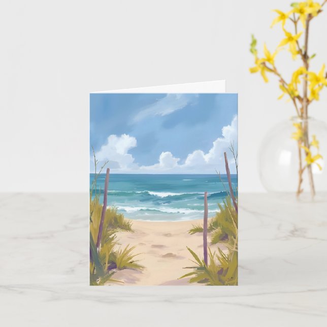 Beach Path | Ocean Watercolor Coastal Painted Card (Yellow Flower)