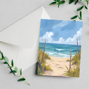 Beach Path Ocean Watercolor Coastal Painted Card