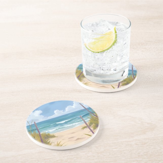 Beach Path | Ocean Watercolor Coastal Painted Coaster (Side)