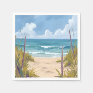 Beach Path   Ocean Watercolor Coastal Painted Napkin