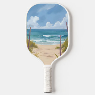 Beach Path Ocean Watercolor Coastal Painted Pickleball Paddle