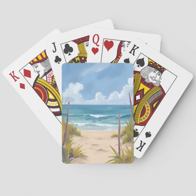 Beach Path | Ocean Watercolor Coastal Painted Playing Cards (Back)