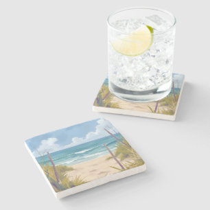 Beach Path   Ocean Watercolor Coastal Painted Stone Coaster
