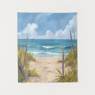 Beach Path Ocean Watercolor Coastal Painted Tapestry