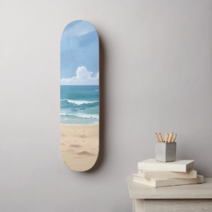 Beach Path   Ocean Watercolor Coastal Painting Skateboard