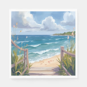 Beach Path Watercolor Coastal Dunes Ocean Painting Napkin