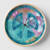 Beach Peace Sign Abstract Art Teal Pink Whimsical