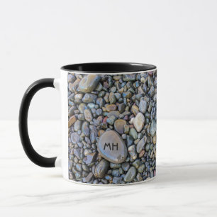 Beach Pebbles custom monogram mugs