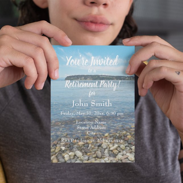 Beach Pebbles Photo Retirement Party Invitation (In Situ)
