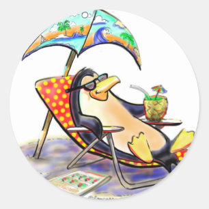 beach penguin classic round sticker