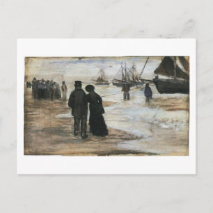 Beach, People Walking & Boats Van Gogh Fine Art Postcard