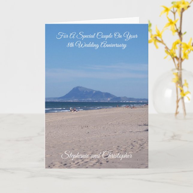 Beach Personalised 8th Wedding Anniversary Card (Yellow Flower)