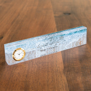 Beach Personalised Blue Script Elegant Nameplate
