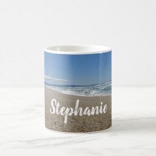 Beach Photo Blue Sky Surf Sand Pacific Ocean Coast Coffee Mug