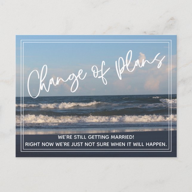 Beach Photo Change of Plans Postponed Wedding Postcard (Front)