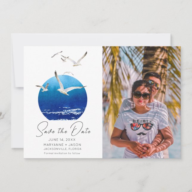 Beach Photo Coastal Wedding Save The Date (Front)