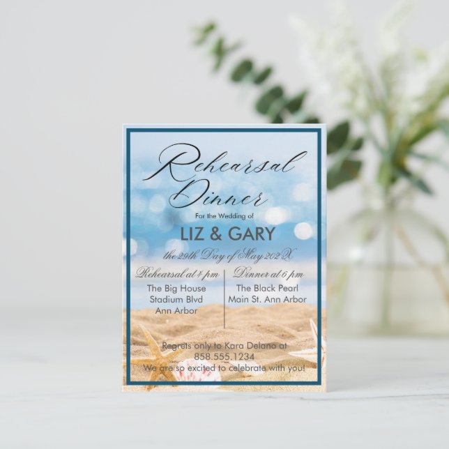 Beach Photo Destination Rehearsal Dinner Postcard (Standing Front)
