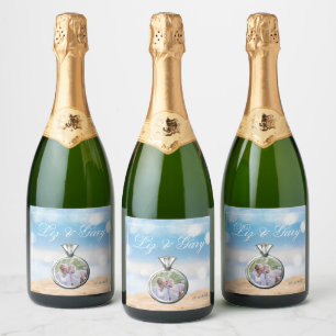 Beach Photo Destination Wedding  Sparkling Wine Label
