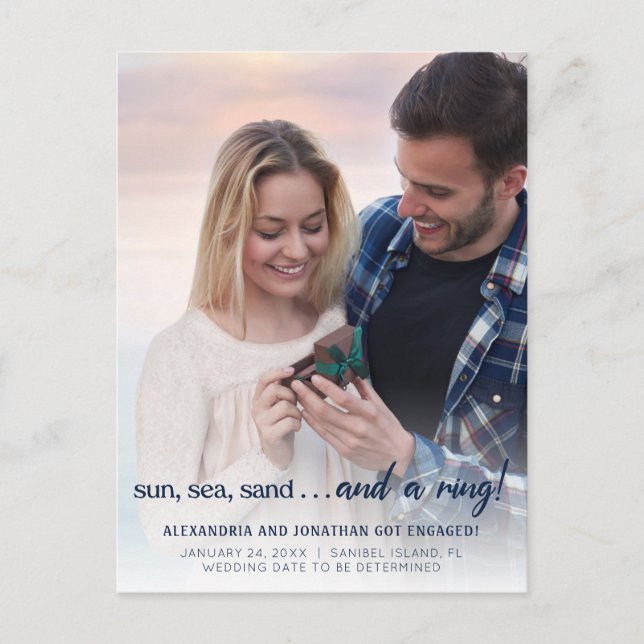 Beach Photo Engagement Announcement Postcard (Front)