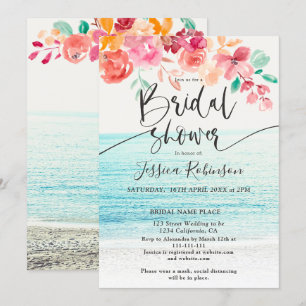 Beach photo floral watercolor fall bridal shower invitation