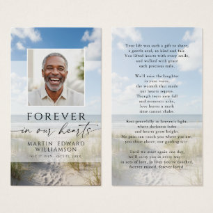 Beach Photo Forever Hearts Memorial Prayer Card