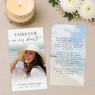 Beach Photo Forever Hearts Sympathy Prayer Card
