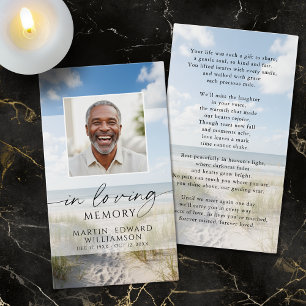 Beach Photo In Loving Memory Sympathy Prayer Card