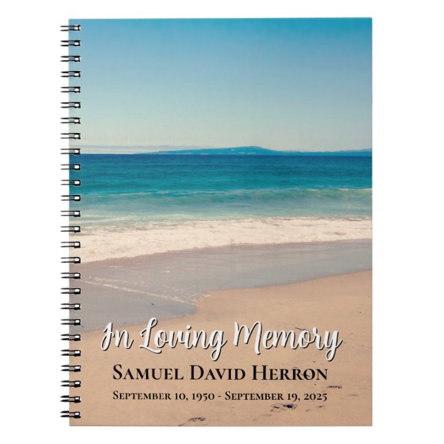 Beach Photo Ocean Blue Scenic Memorial Guest Notebook (Front)