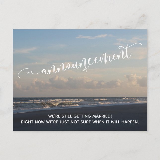 Beach Photo Postponed Wedding Announcement Postcard (Front)
