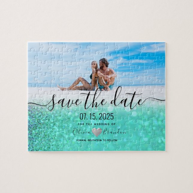 Beach Photo Wedding Save The Date Invitation Jigsaw Puzzle (Horizontal)